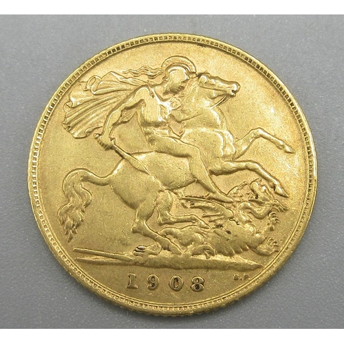 25 - Ed. VII 1908 half sovereign, 3.98g