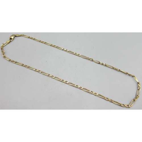 188 - 9t yellow gold chain link necklace, stamped 375, L41.5cm, 6.63g