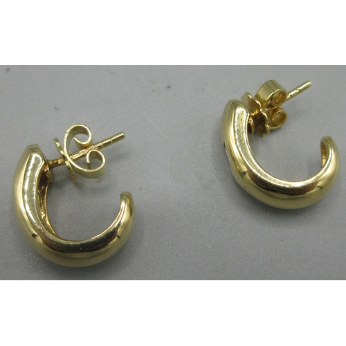 682 - Pair of 18ct yellow gold stud hoop-look earrings, set with single diamonds, stamped 750, 5.79g