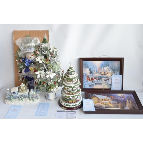 410 - Collection of boxed Thomas Kinkade/Bradford Exchange Christmas themed decorations and pictures, all ... 