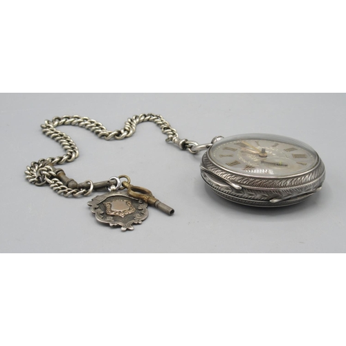 500 - John Forrest London, silver key wound and set pocket watch, engraved silver dial, applied gold tone ... 