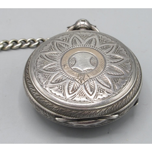 500 - John Forrest London, silver key wound and set pocket watch, engraved silver dial, applied gold tone ... 