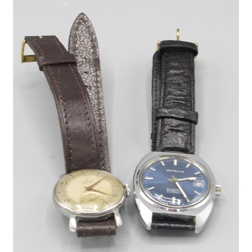 518 - Smiths De Luxe plated and steel wristwatch, signed silvered dial, Arabic and baton indices, subsidia... 