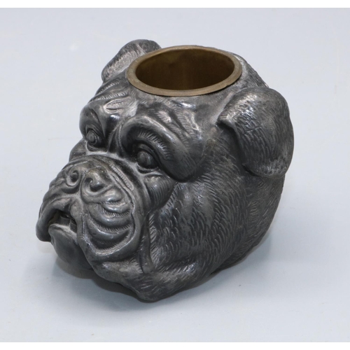 120 - Victorian spelter match striker, in the form of a bulldog's head, H6cm