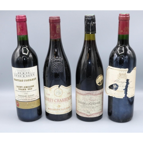 128 - Four 75cl bottles French red wine: Domaine de la Guicharde Cotes du Rhone 1996, Chateau Fourney Sain... 