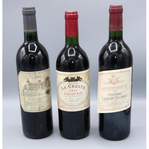 129 - Three 75cl bottles 1995 vintage French red wine: Chateau Beaumont Haut Medoc, Chateau Larcis Jaumat ... 