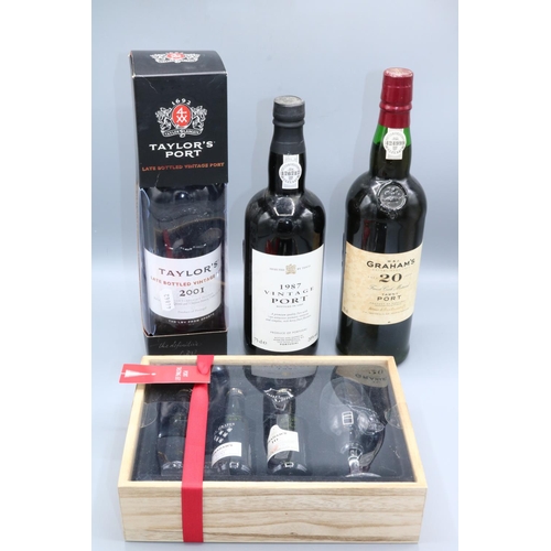 133 - Boxed bottle of Taylor's Late Bottled Vintage Port 2001/2006 75cl; Graham's port tasting set; Graham... 