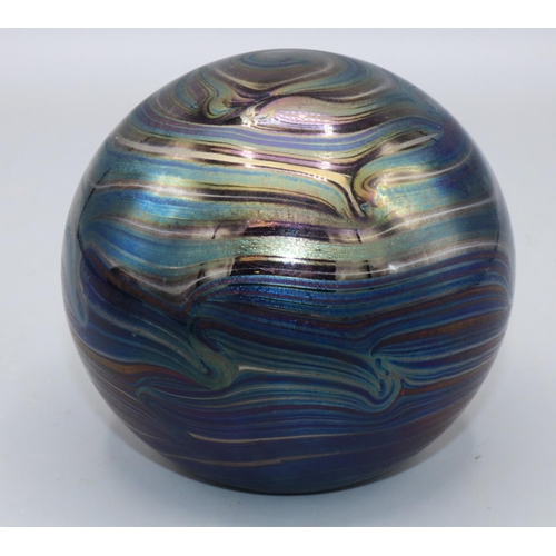 418 - John Ditchfield Glasform spherical iridescent glass paperweight, H8.5cm