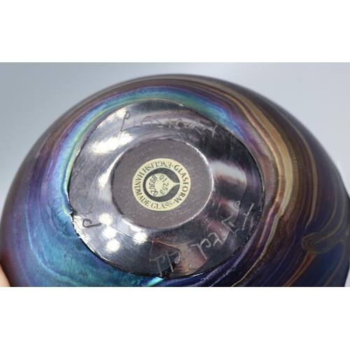 418 - John Ditchfield Glasform spherical iridescent glass paperweight, H8.5cm