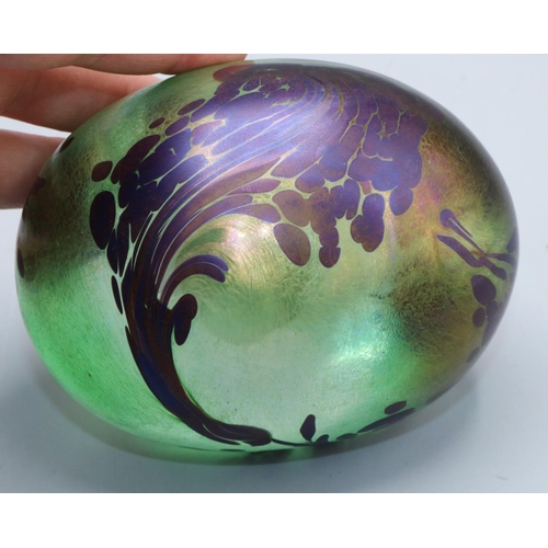 419 - John Ditchfield Glasform ovoid iridescent glass paperweight, L9.5cm