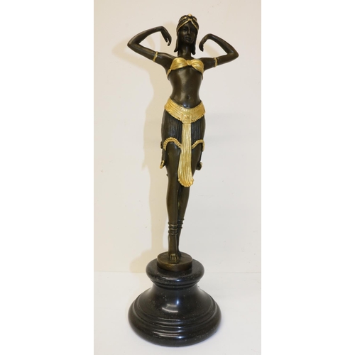 427 - After D. H. Chiparus (Romanian, 1886-1947), Art Deco style bronze figure of an exotic dancer, on a m... 