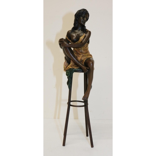 428 - After Pierre Collinet, Art Deco style bronze modelled as a female figure seated upon a chair, H26.5c... 