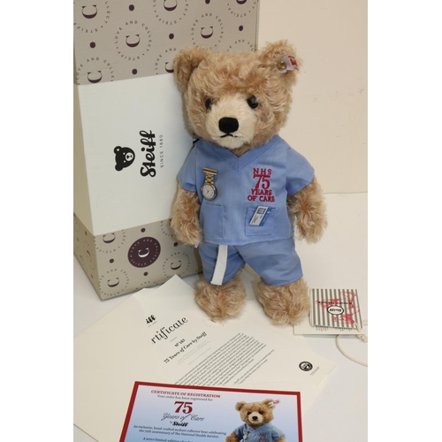 482 - Steiff Danbury Mint teddy bear 'NHS 75 Years of Care', limited edition of 5,000, with box - sale ben... 