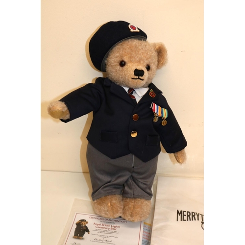 490 - Merrythought Danbury Mint teddy bear 'Royal British Legion Centenary Bear', blonde mohair, limited e... 