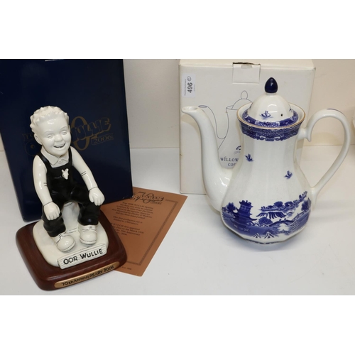 496 - Oor Wullie 70th anniversary limited edition figure, H23cm, with box, and a Ringtons blue and white c... 