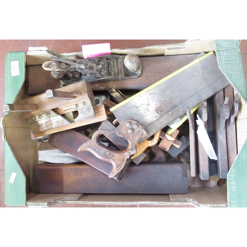 779 - Large selection of vintage woodworking tools, including a saw, planes, clamps etc.