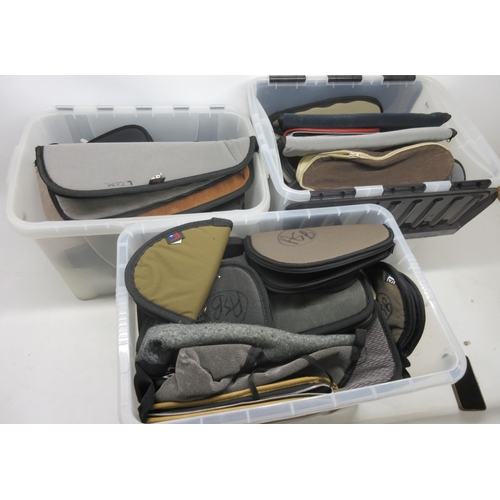 218 - Ace Case, St. Clair MO, suede soft pistol case and a quantity of other soft pistol cases (3)