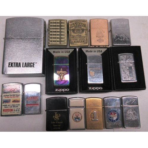 666 - Eight Slim Zippo lighters; six Zippo type lighters and an Extra Large Zippo type lighter