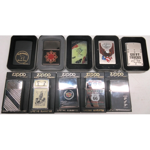 668 - Zippo lighter, 200HD Harley Davidson Bootstrap - BR; 20292 Chevy Truck Bolts; six other Zippo lighte... 