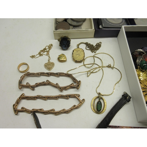 703 - Collection of costume jewellery including watches, brooches, necklaces etc. and three jewellery boxe... 