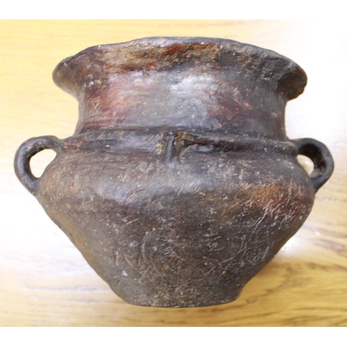 552 - Large ceramic olive oil jug and a cooking pot with significant signs of restoration