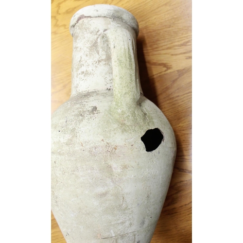 552 - Large ceramic olive oil jug and a cooking pot with significant signs of restoration