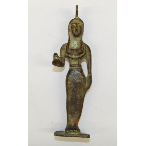 557 - Cast bronze figure of Goddess Athena with owl, with significant patina to extremities