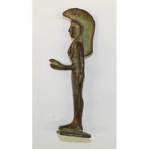 557 - Cast bronze figure of Goddess Athena with owl, with significant patina to extremities