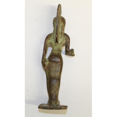 557 - Cast bronze figure of Goddess Athena with owl, with significant patina to extremities