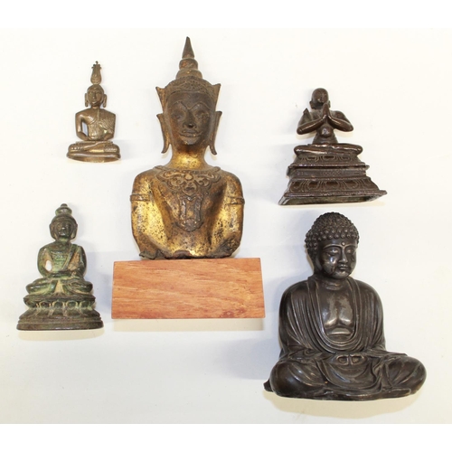 558 - Selection of five 19th century metal Indian Buddha figures