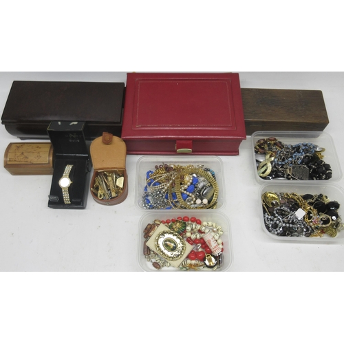 104 - Collection of antique and modern costume jewellery, and a musical jewellery box in the form of a min... 