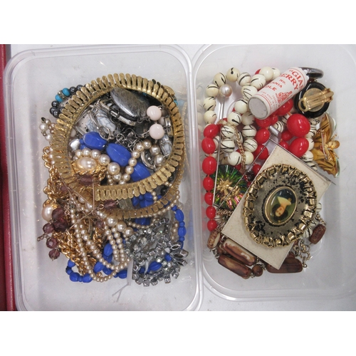 104 - Collection of antique and modern costume jewellery, and a musical jewellery box in the form of a min... 