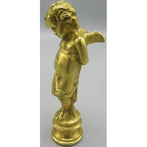 42 - 19th century gilt bronze figure of an angel, seal to base and engraved on the pedestal 'Souvenir D'a... 