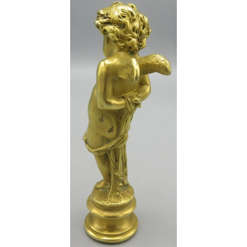 42 - 19th century gilt bronze figure of an angel, seal to base and engraved on the pedestal 'Souvenir D'a... 