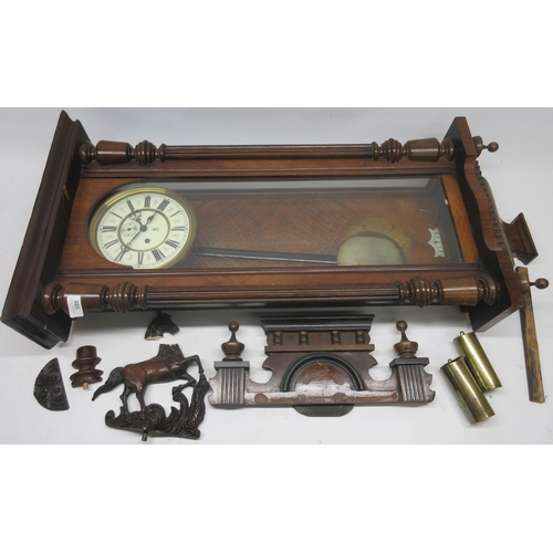 580 - Gustav Becker, late 19th Century walnut 8 day Vienna wall clock, full length glazed door flanked by ... 