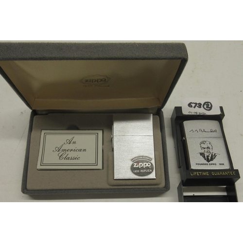 673 - Zippo lighter 1932 Replica and another commemorating Blaisdell Founded Zippo 1932 (2)