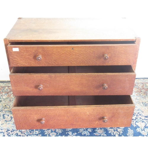 251 - 20th century Heals style oak chest of three long drawers with turned wooden handles, W92cm D48cm H76... 