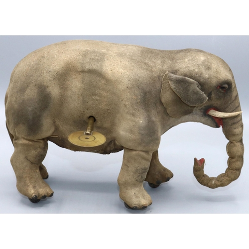 595 - Early 20th century French walking elephant automaton, probably Roullet & Decamps, kid suede covered ... 