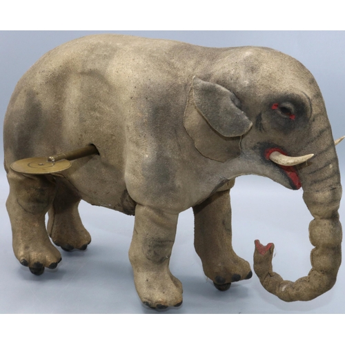 595 - Early 20th century French walking elephant automaton, probably Roullet & Decamps, kid suede covered ... 