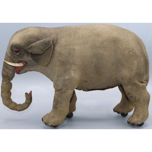 595 - Early 20th century French walking elephant automaton, probably Roullet & Decamps, kid suede covered ... 