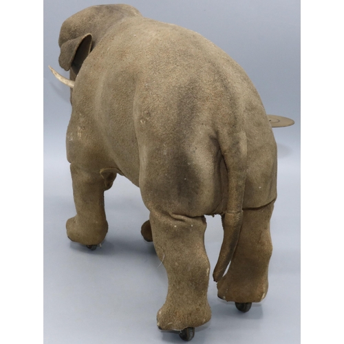 595 - Early 20th century French walking elephant automaton, probably Roullet & Decamps, kid suede covered ... 