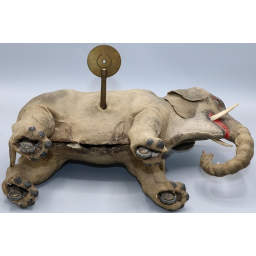 595 - Early 20th century French walking elephant automaton, probably Roullet & Decamps, kid suede covered ... 