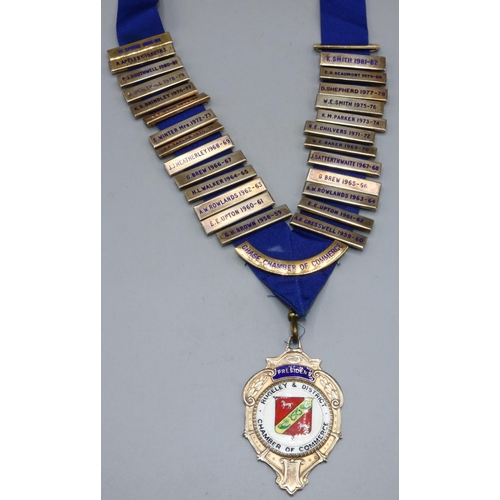 600 - Rugeley & District Chamber of Commerce silver and enamel medal with twenty-eight silver gilt clasps ... 