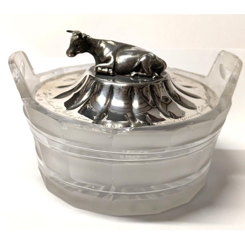 582 - Military interest: Victorian Henry Wilkinson & Co, London, 1862 glass butterdish with hallmarked sil... 