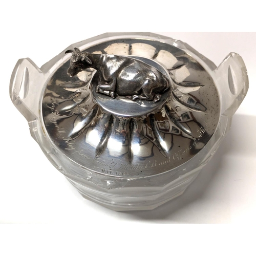 582 - Military interest: Victorian Henry Wilkinson & Co, London, 1862 glass butterdish with hallmarked sil... 