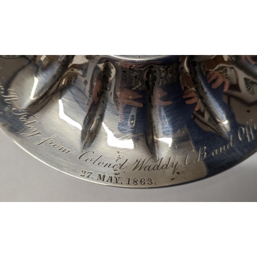 582 - Military interest: Victorian Henry Wilkinson & Co, London, 1862 glass butterdish with hallmarked sil... 