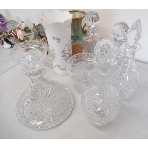 693 - Collection of paperweights incl. a Mdina example; cut glass decanters; Wedgwood jasperware; Lilliput... 