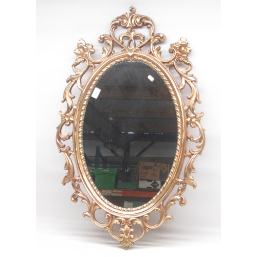 723 - Modern rococo style oval wall mirror, H92cm