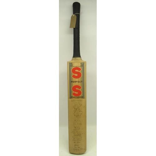 828 - Stuart Surridge cricket bat signed by 1970s/80s Lancashire and Kent CCC players, including Bob Ratcl... 