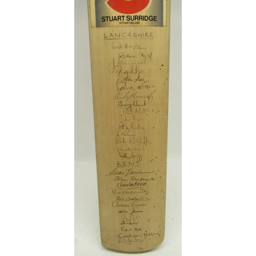 828 - Stuart Surridge cricket bat signed by 1970s/80s Lancashire and Kent CCC players, including Bob Ratcl... 